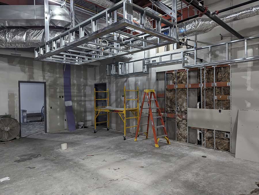 June 25, 2023 - Sheetrock is completed and primed in the offices